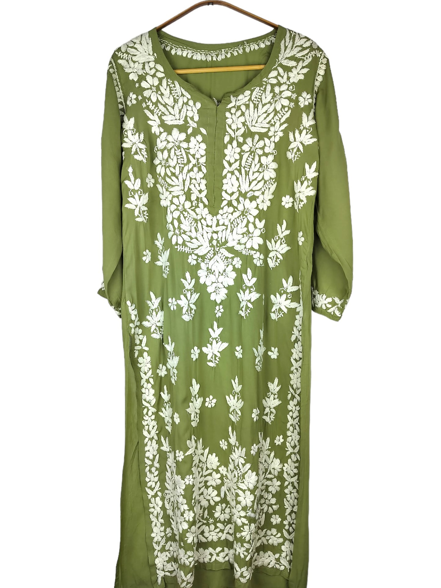 MEHDI GREEN MODAL LONG KURTA WITH HEAVY CHIKANKARI