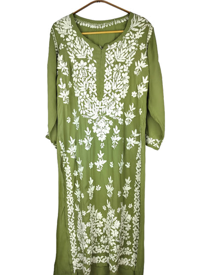 MEHDI GREEN MODAL LONG KURTA WITH HEAVY CHIKANKARI