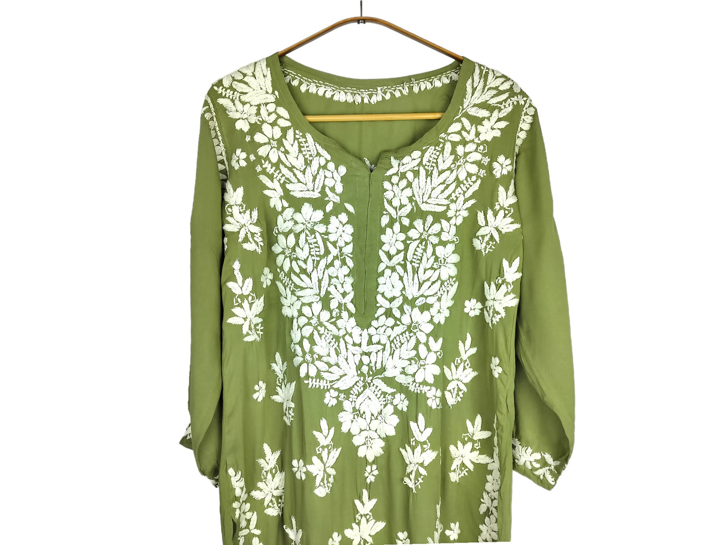 MEHDI GREEN MODAL LONG KURTA WITH HEAVY CHIKANKARI
