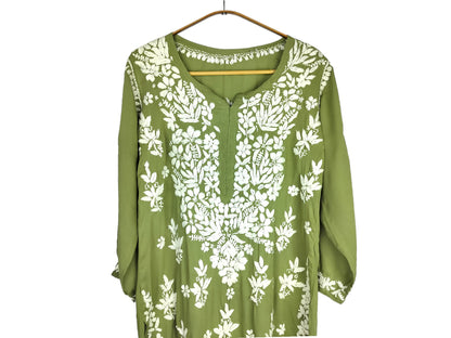 MEHDI GREEN MODAL LONG KURTA WITH HEAVY CHIKANKARI