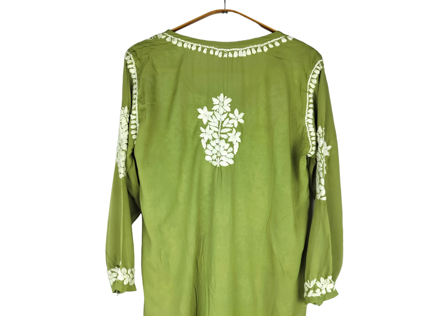 MEHDI GREEN MODAL LONG KURTA WITH HEAVY CHIKANKARI