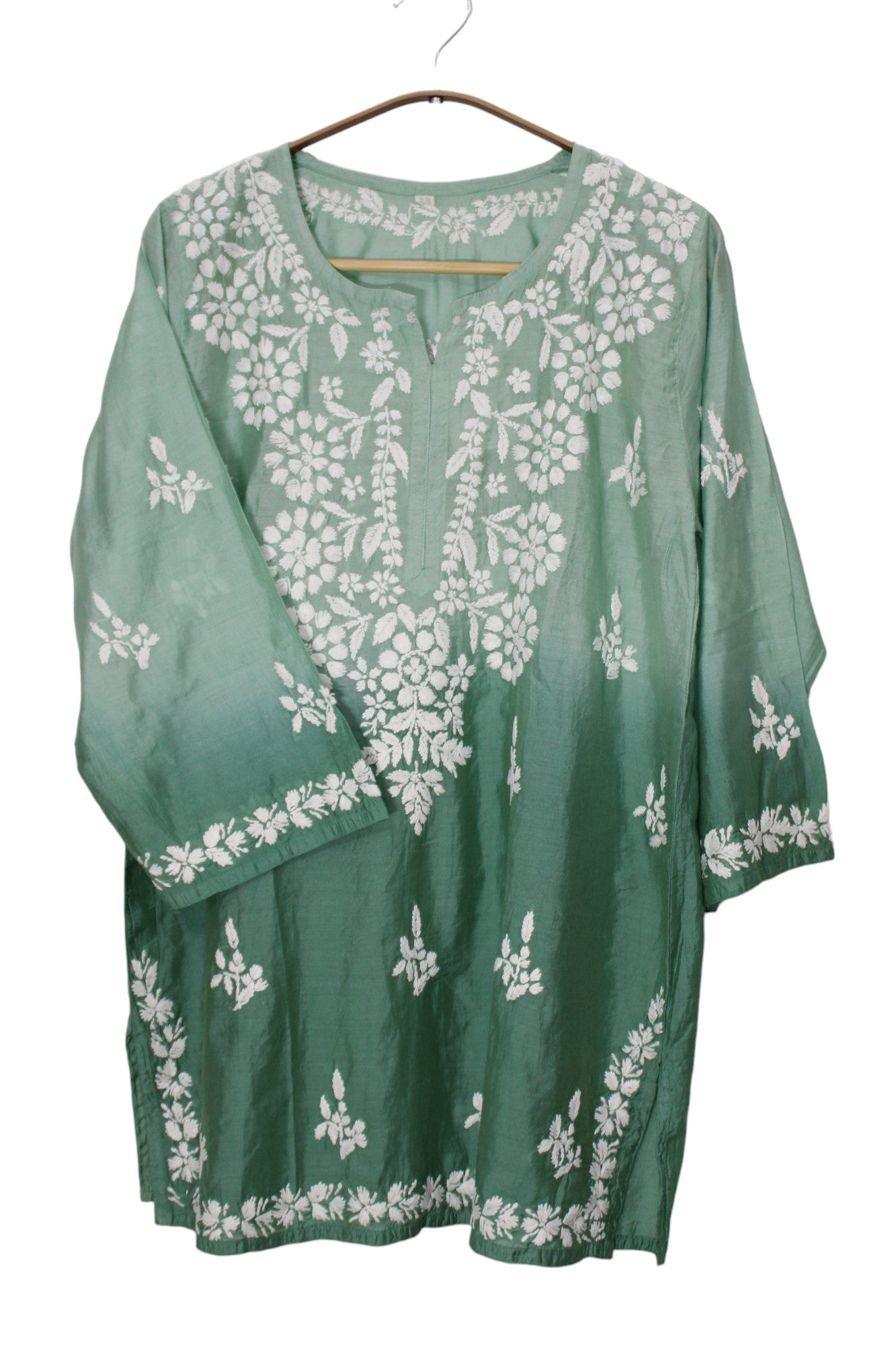 GREEN CHANDERI SILK DUAL SHADE SHORT KURTA