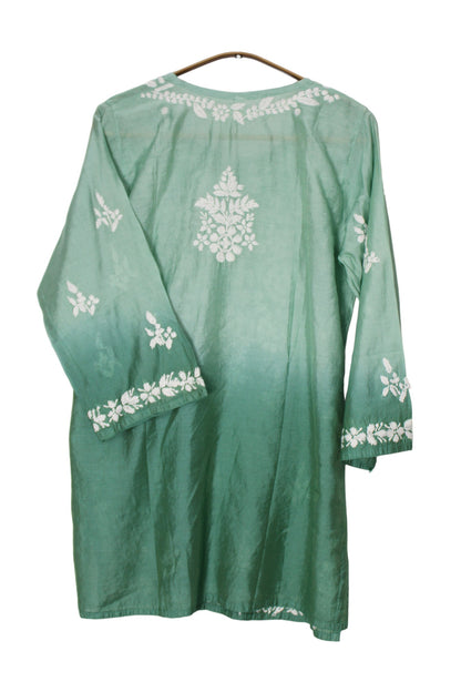 GREEN CHANDERI SILK DUAL SHADE SHORT KURTA
