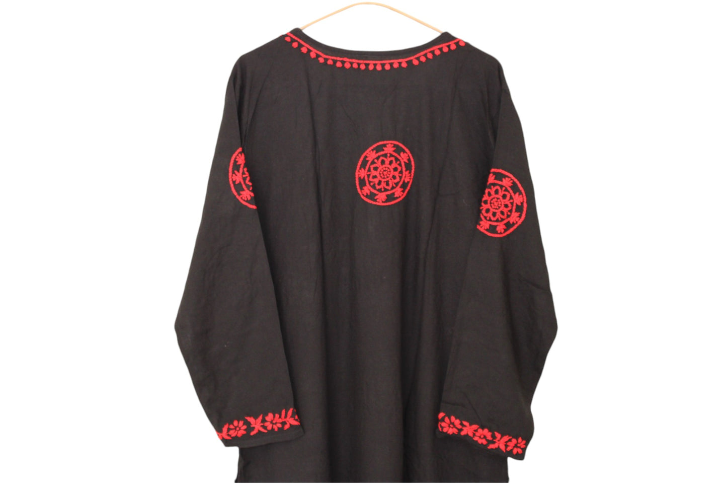 BLACK AND RED RAYON CHIKANKARI LONG KURTA