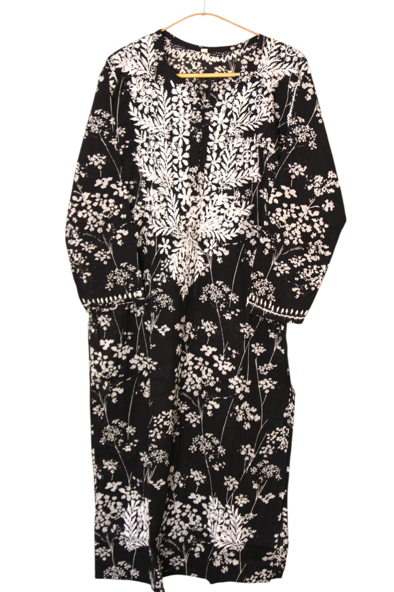 BLACK MULMUL PRINTED LONG KURTA