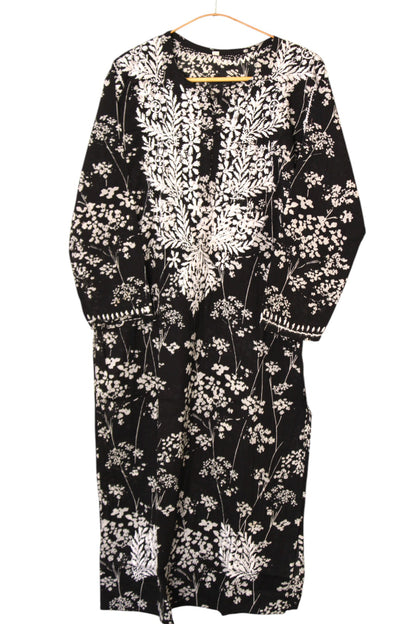 BLACK MULMUL PRINTED LONG KURTA