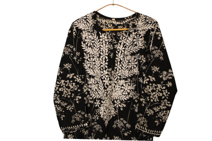 BLACK MULMUL PRINTED LONG KURTA