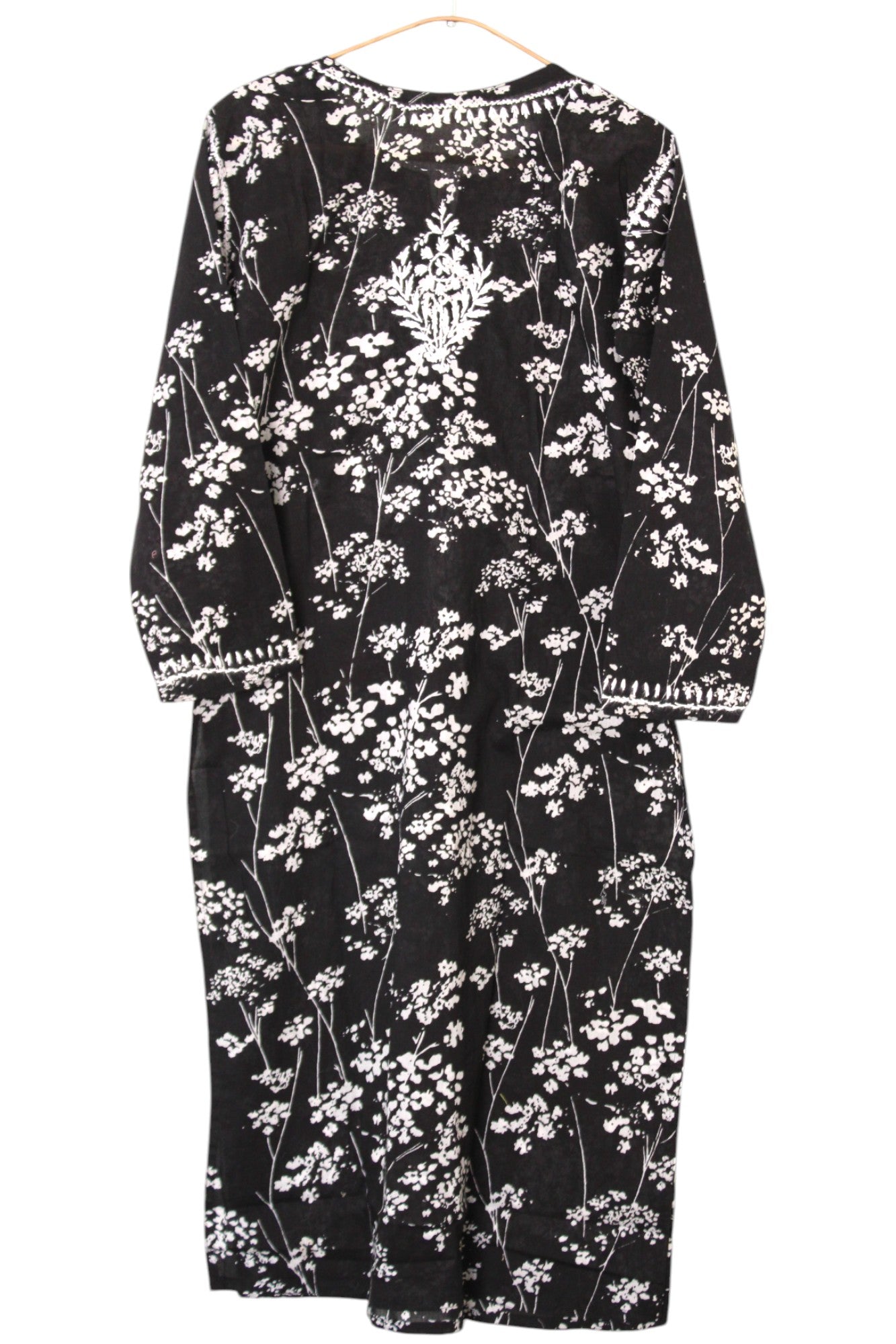 BLACK MULMUL PRINTED LONG KURTA