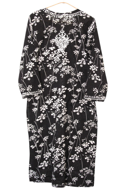 BLACK MULMUL PRINTED LONG KURTA