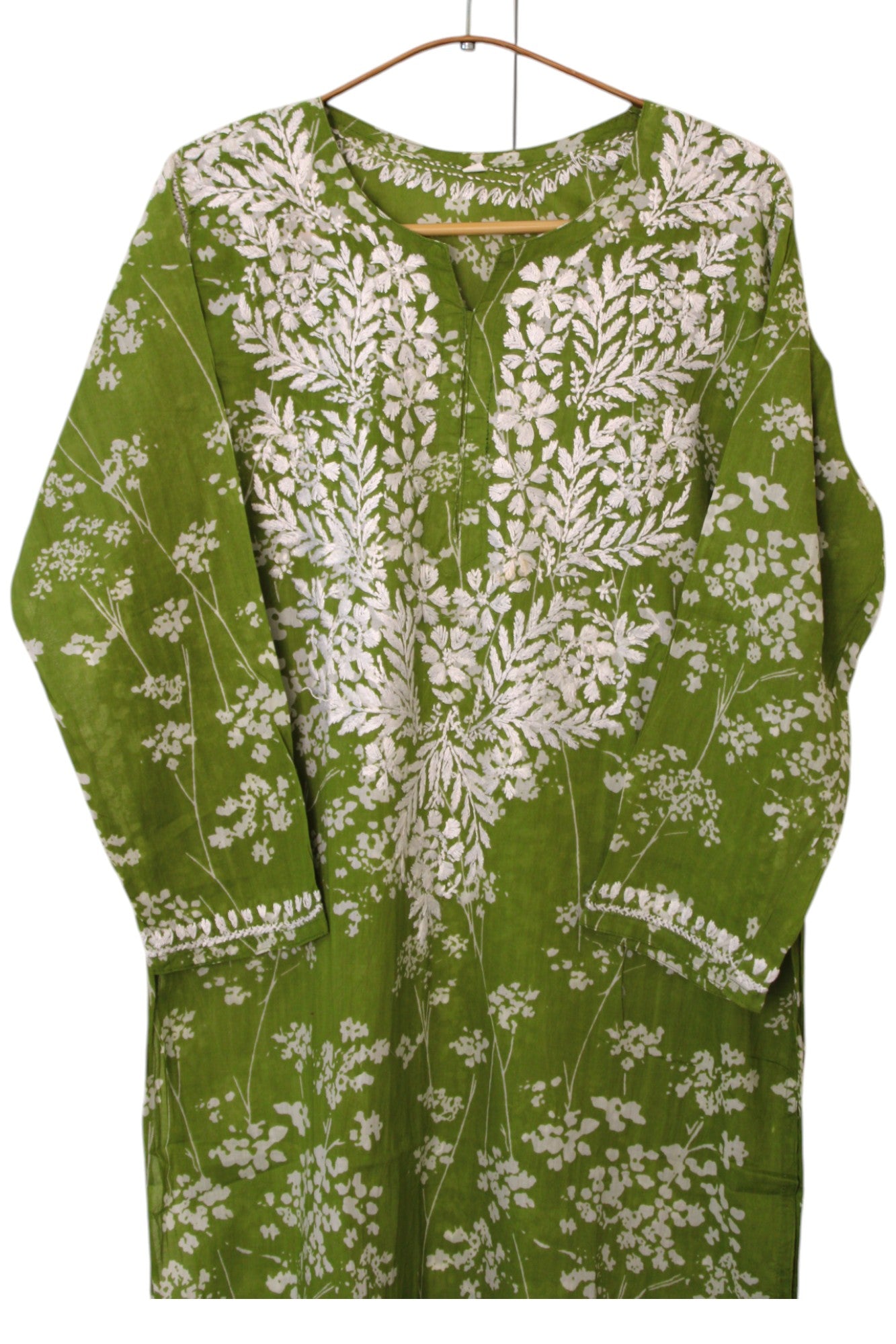 GREEN MULMUL PRINTED LONG KURTA