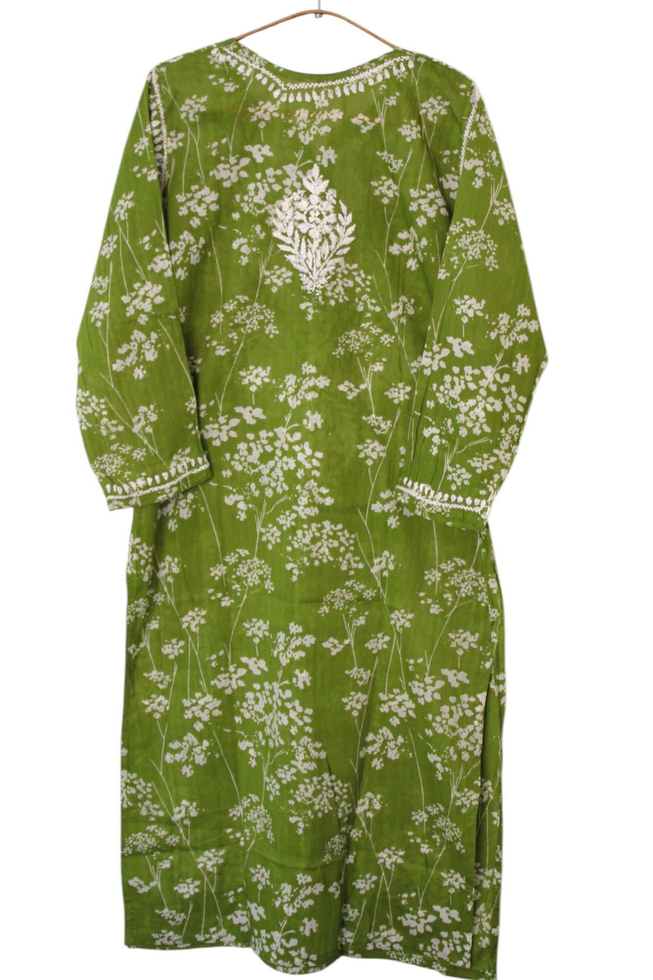 GREEN MULMUL PRINTED LONG KURTA