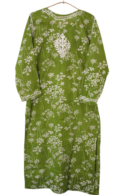 GREEN MULMUL PRINTED LONG KURTA