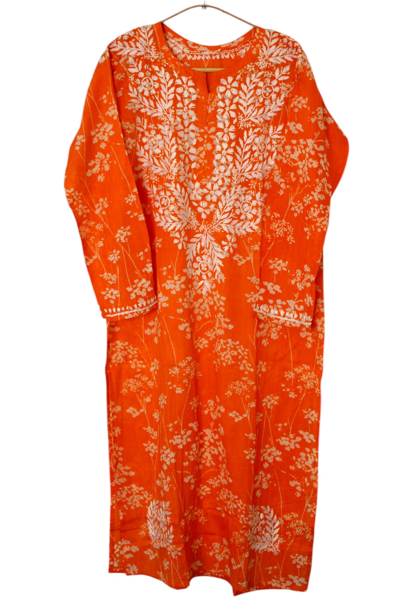 ORANGE MULMUL PRINTED LONG KURTA