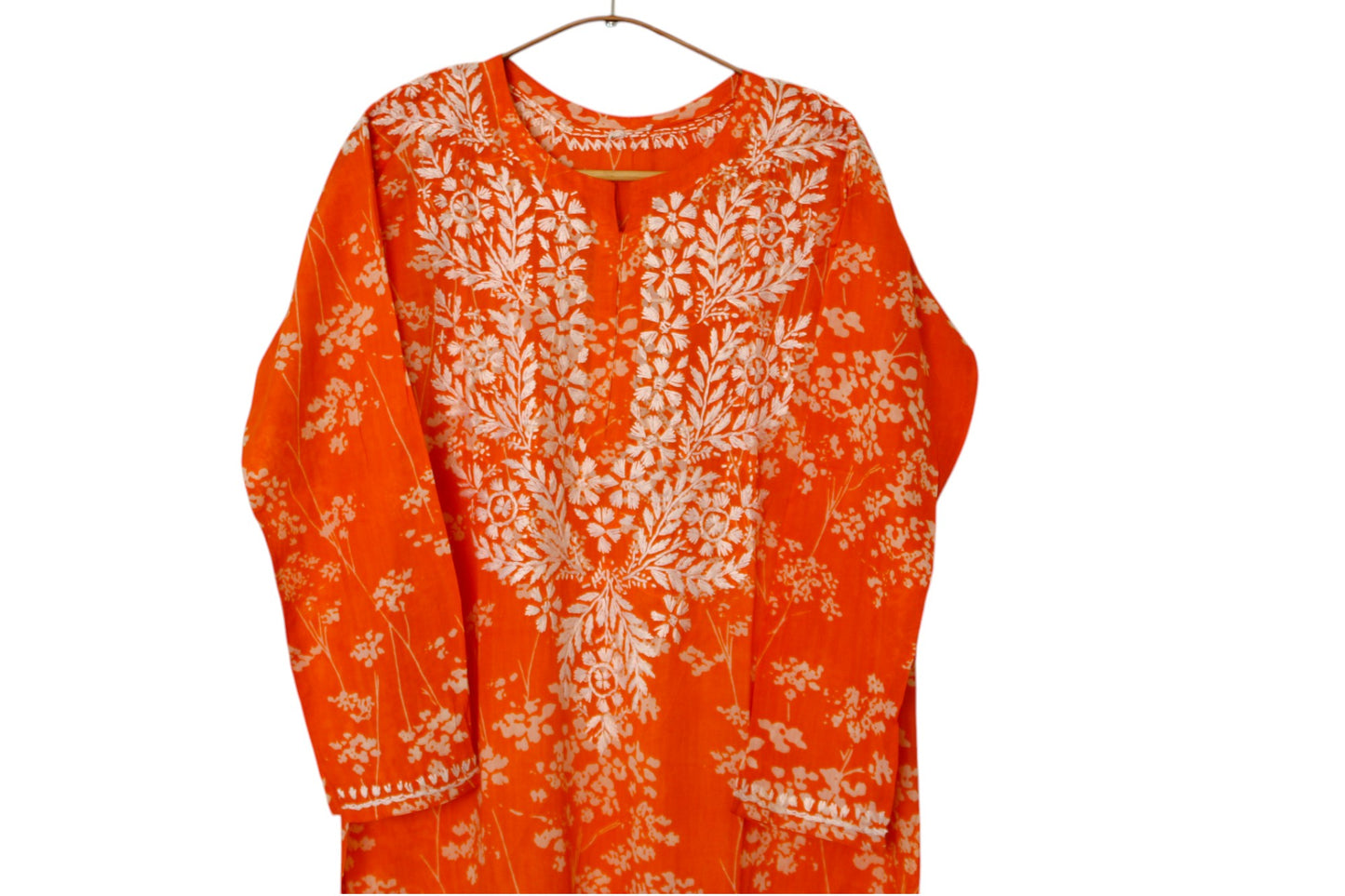 ORANGE MULMUL PRINTED LONG KURTA