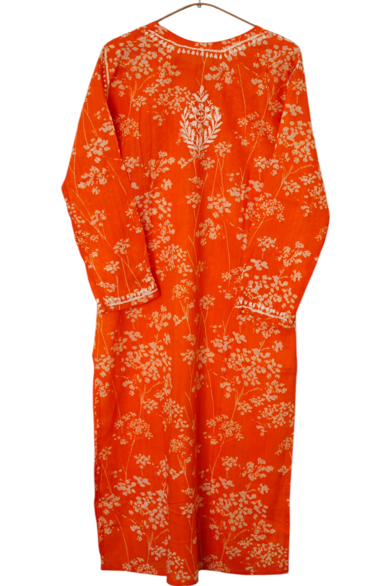 ORANGE MULMUL PRINTED LONG KURTA