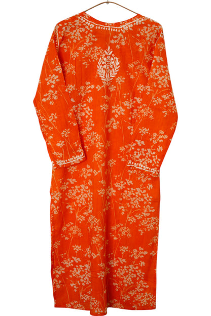 ORANGE MULMUL PRINTED LONG KURTA
