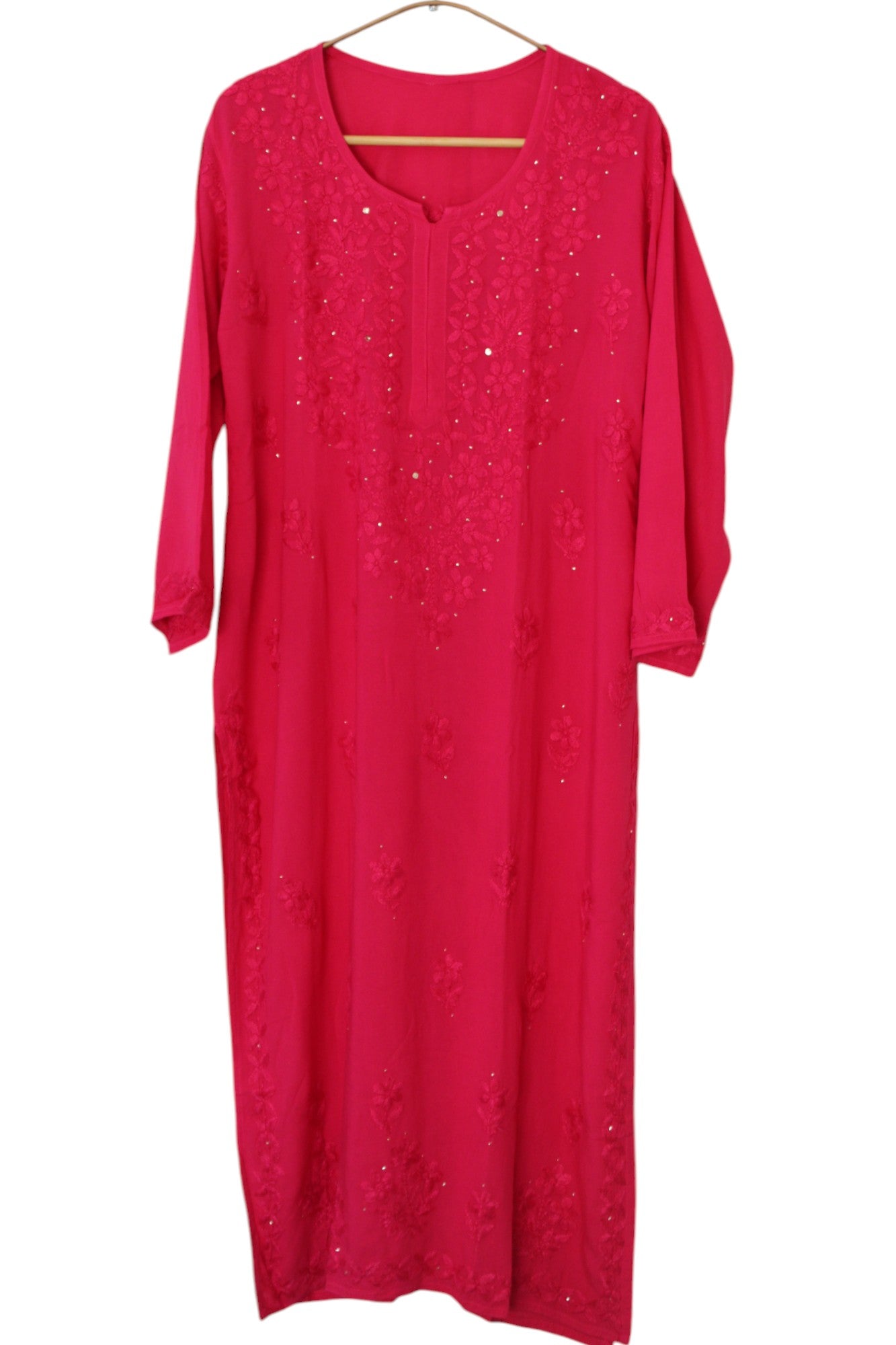 RANI PINK RAYON MUKAISH LONG KURTA