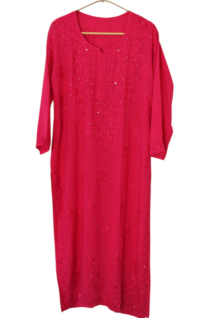 RANI PINK RAYON MUKAISH LONG KURTA