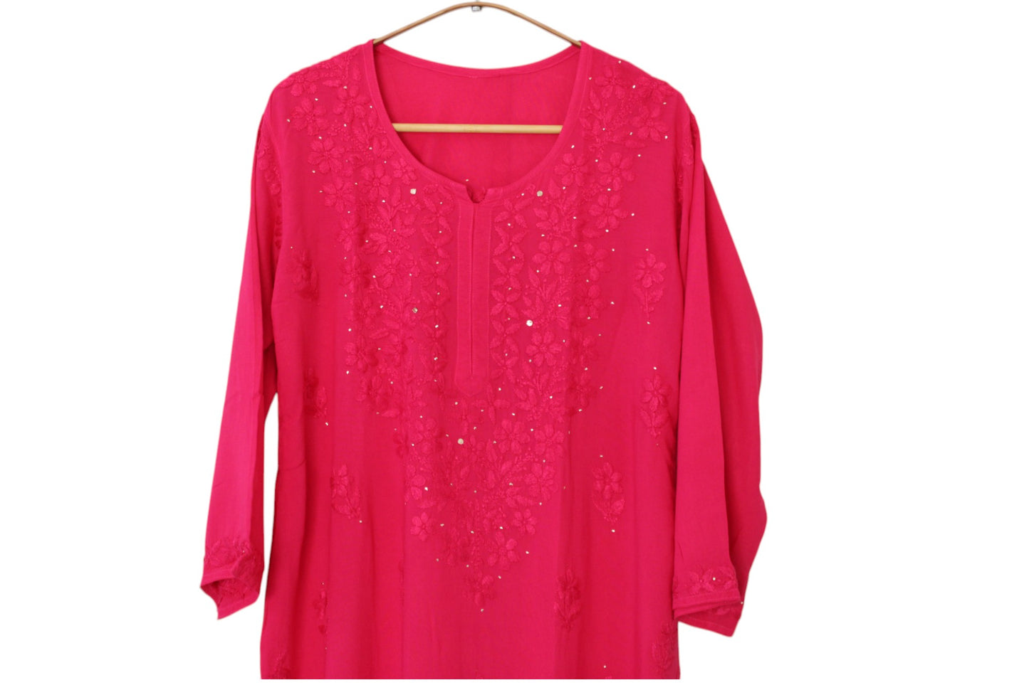 RANI PINK RAYON MUKAISH LONG KURTA