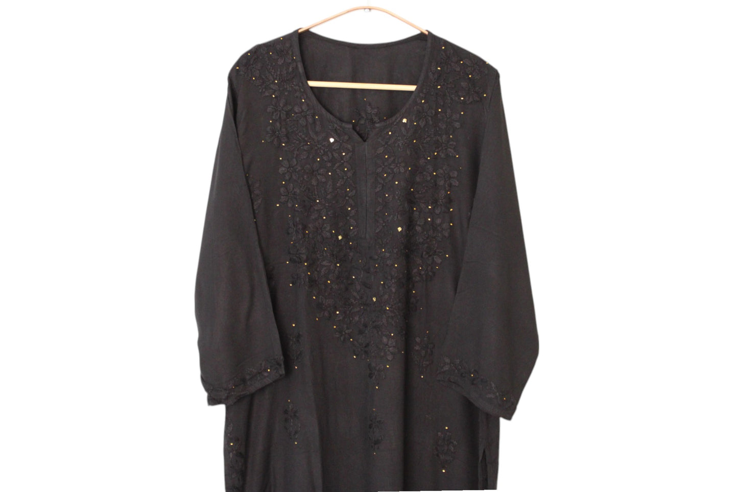 BLACK RAYON MUKAISH LONG KURTA