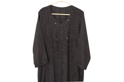 BLACK RAYON MUKAISH LONG KURTA