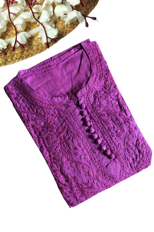 PURPLE DOBBY COTTON LONG KURTA