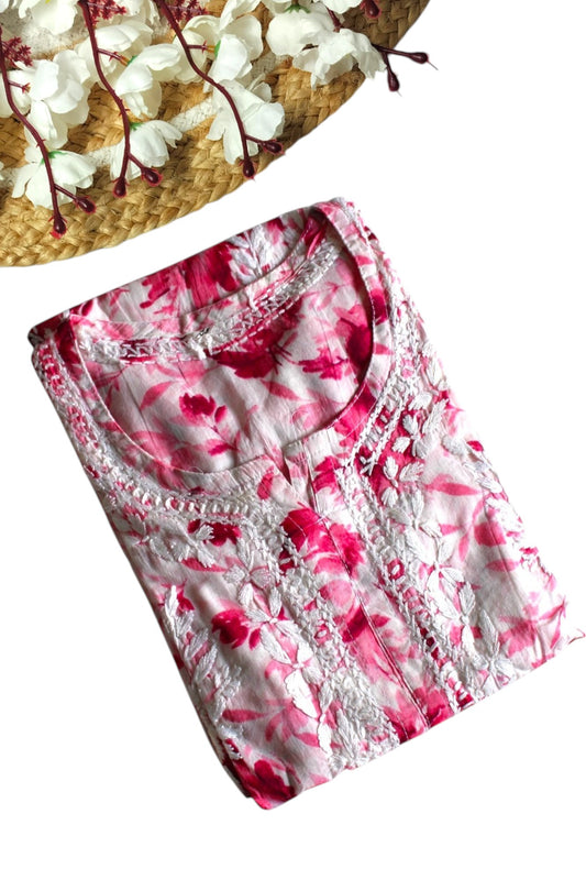 PINK MULMUL PRINTED LONG KURTA