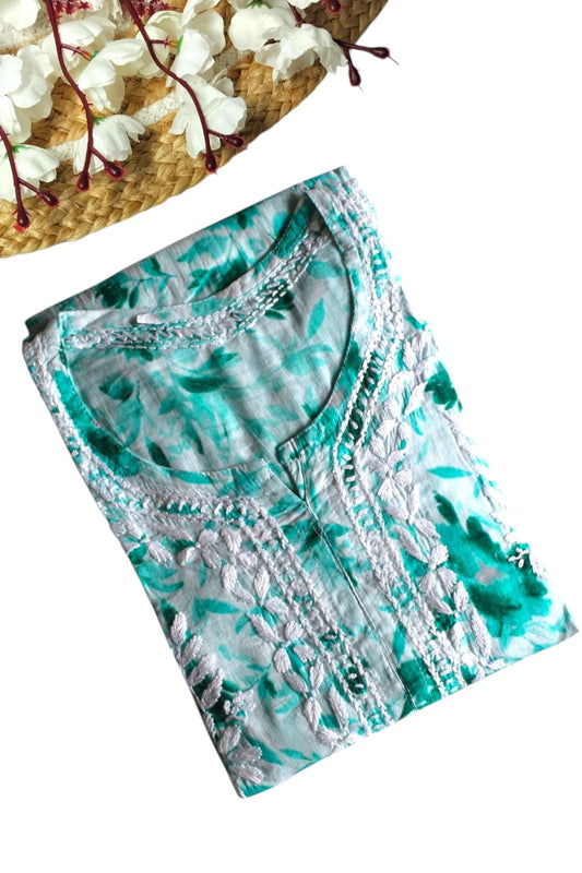 MINT GREEN MULMUL PRINTED LONG KURTA