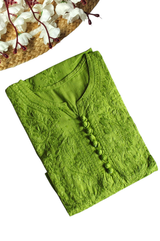 LIME GREEN DOBBY COTTON LONG KURTA