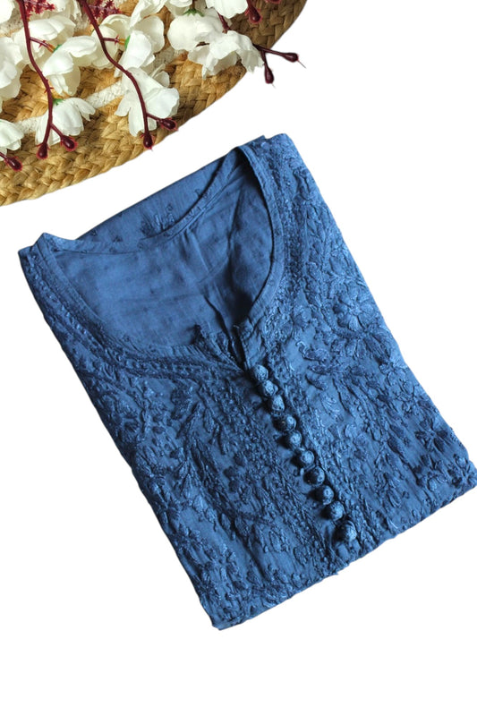 ROYAL BLUE DOBBY COTTON LONG KURTA