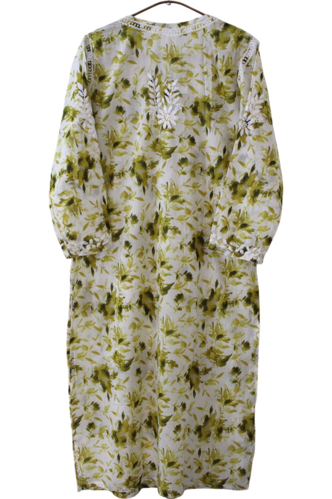 OLIVE GREEN MULMUL PRINTED LONG KURTA