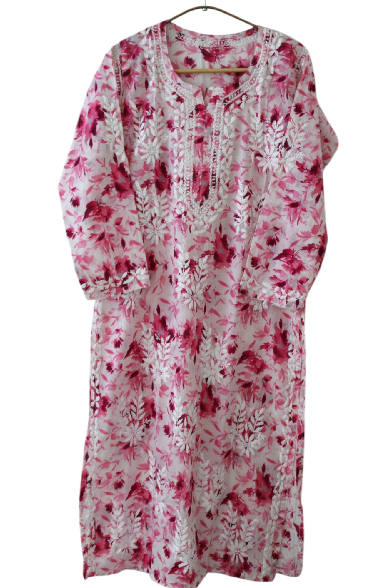 PINK MULMUL PRINTED LONG KURTA