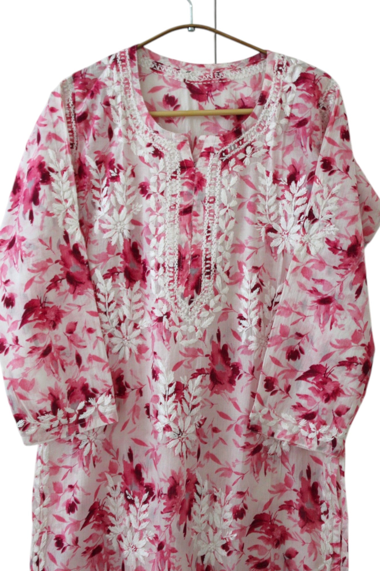 PINK MULMUL PRINTED LONG KURTA