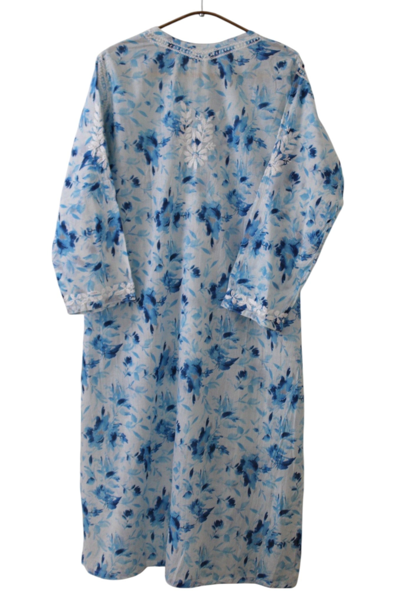 ICE BLUE MULMUL PRINTED LONG KURTA