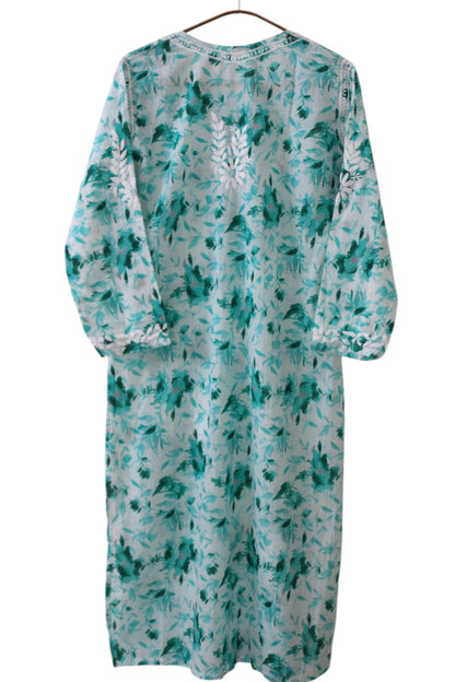 MINT GREEN MULMUL PRINTED LONG KURTA