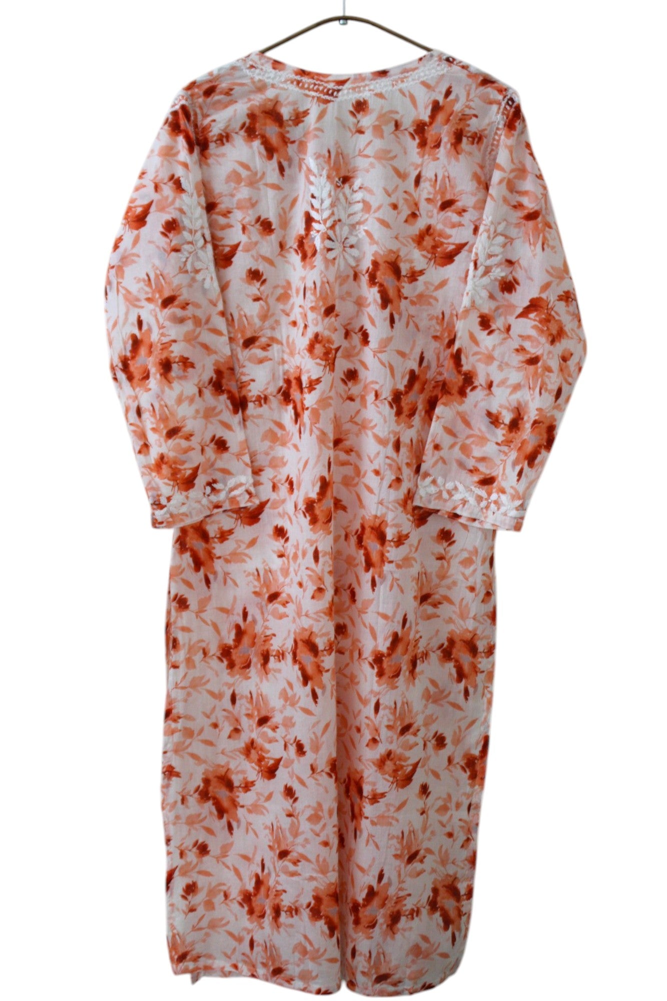 ORANGE MULMUL PRINTED LONG KURTA