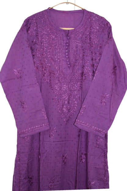 PURPLE DOBBY COTTON LONG KURTA