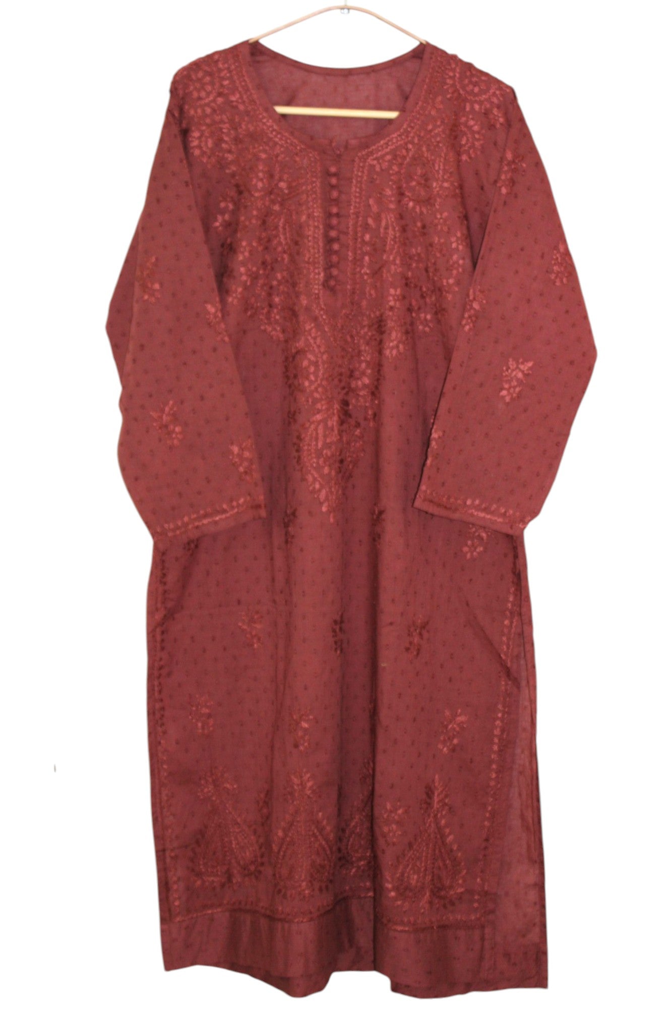 BROWN DOBBY COTTON LONG KURTA