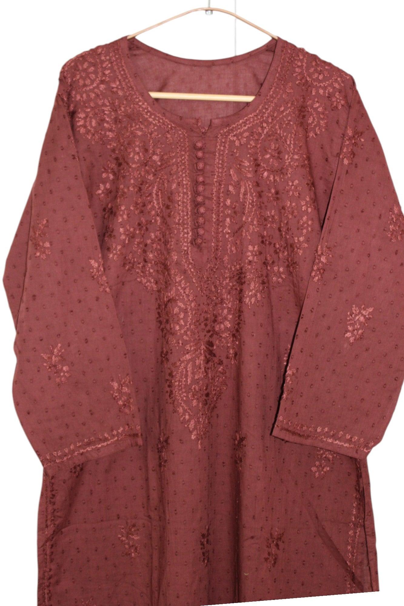 BROWN DOBBY COTTON LONG KURTA