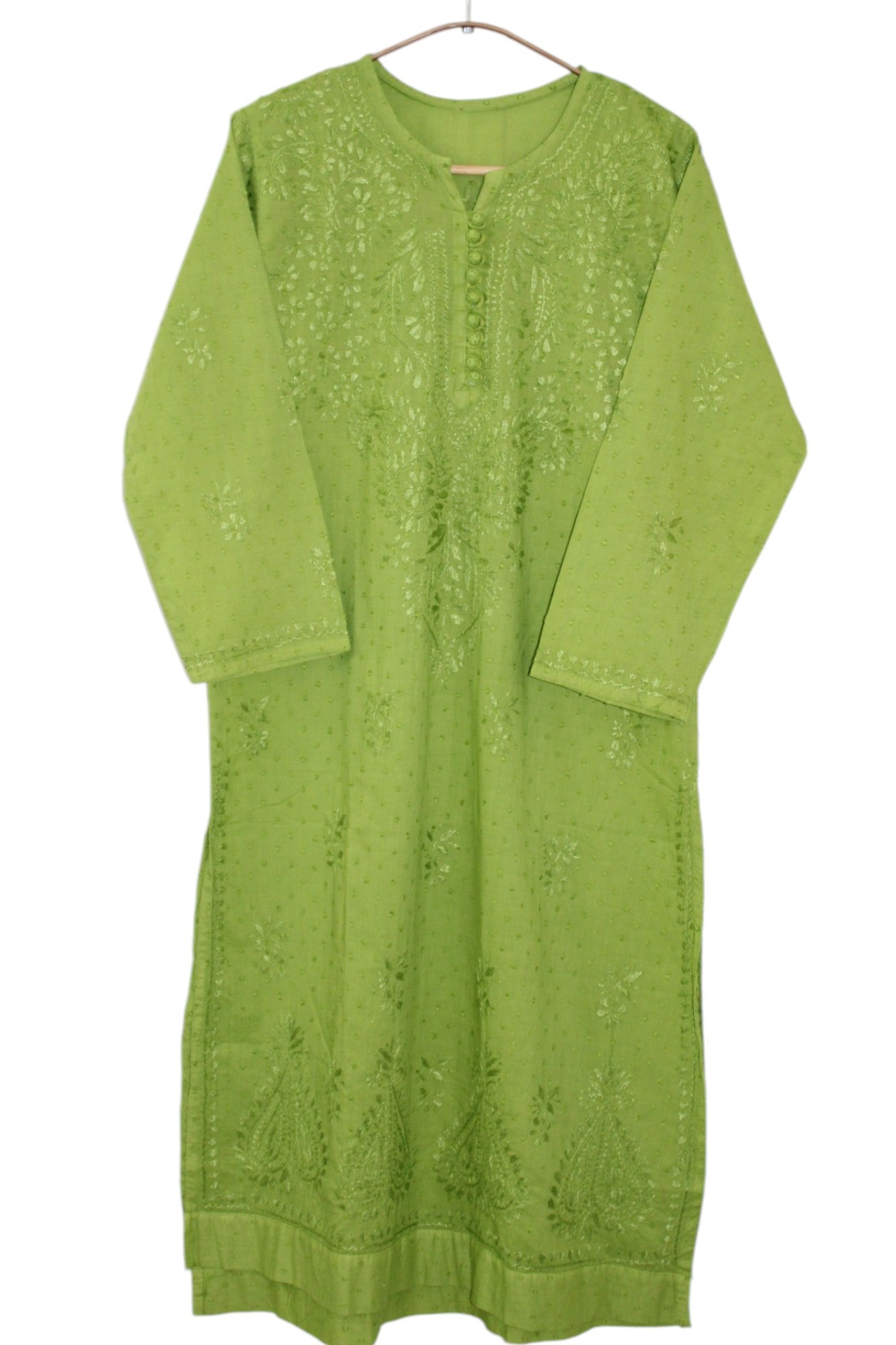 LIME GREEN DOBBY COTTON LONG KURTA