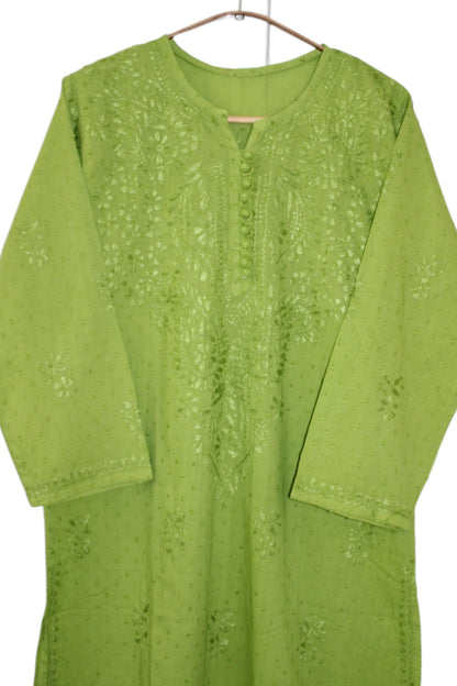 LIME GREEN DOBBY COTTON LONG KURTA