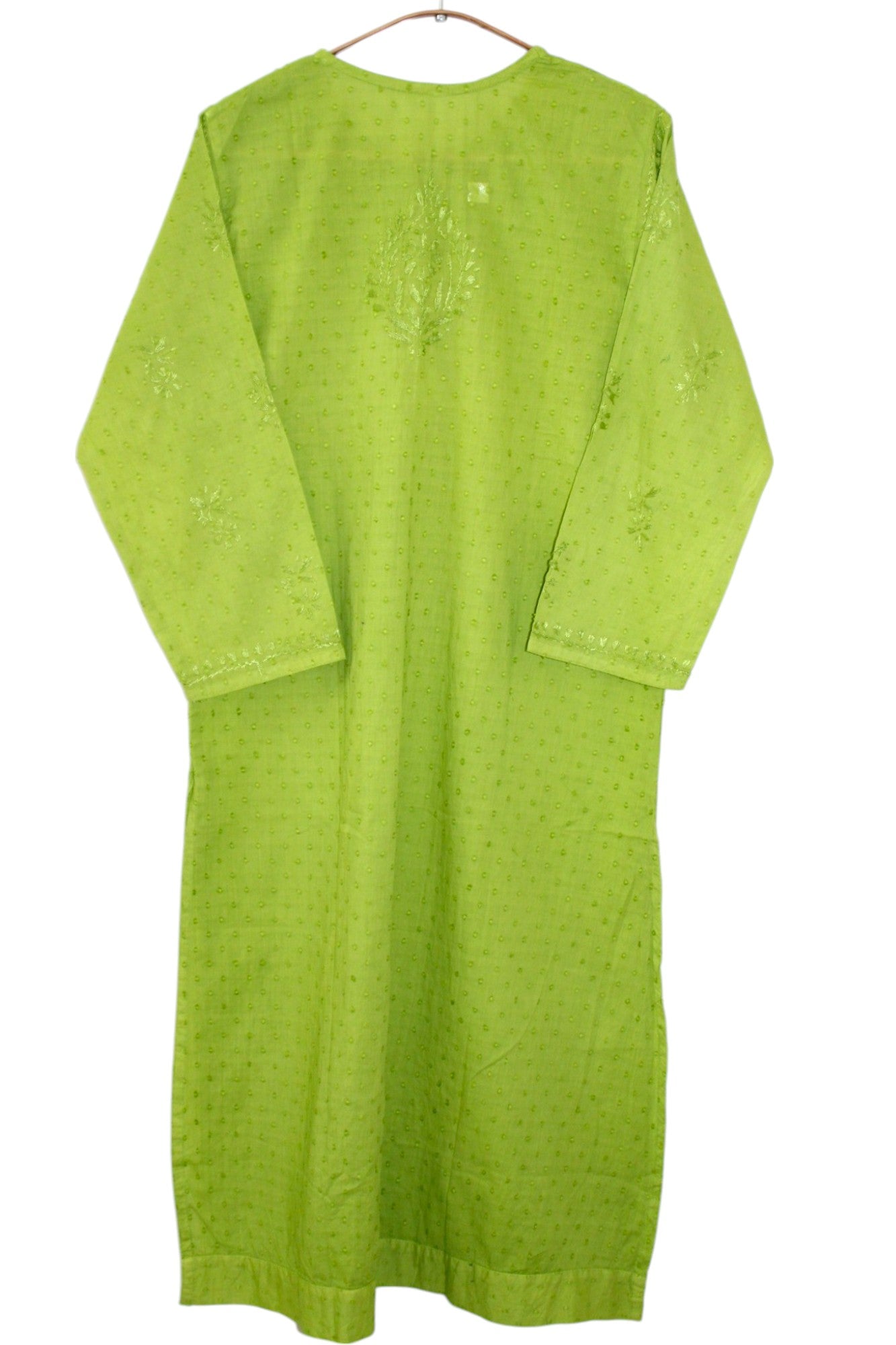 LIME GREEN DOBBY COTTON LONG KURTA