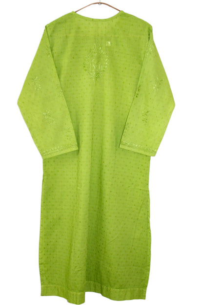 LIME GREEN DOBBY COTTON LONG KURTA