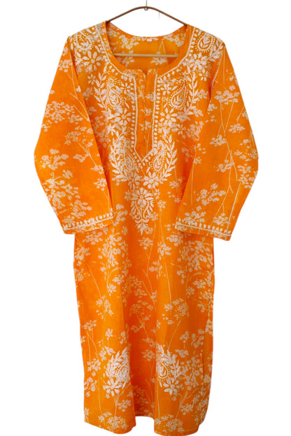 MARIGOLD YELLOW MULMUL PRINTED LONG KURTA