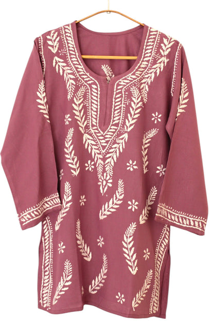 DUSTY PURPLE RAYON CHIKANKARI SHORT TOP