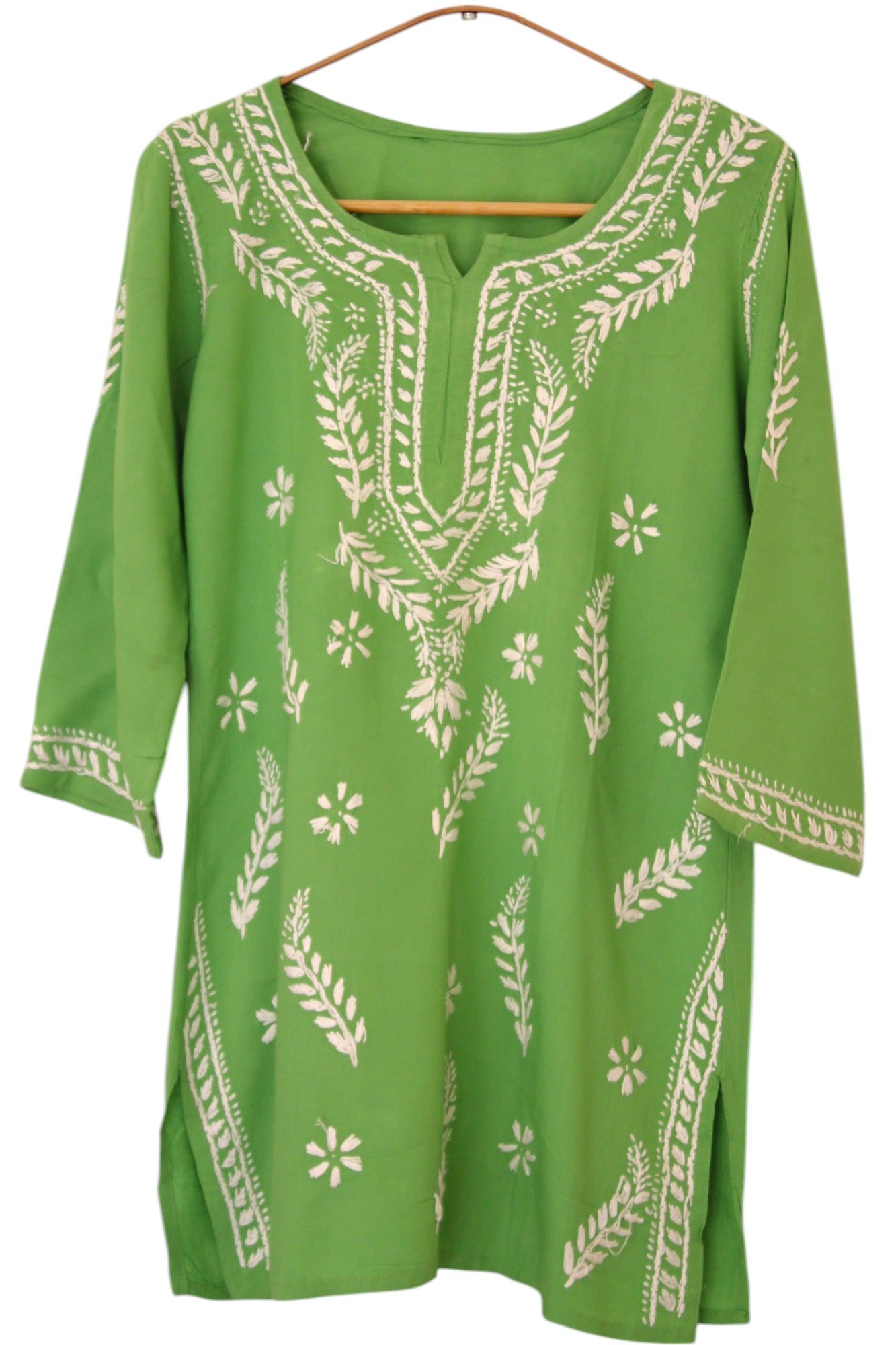 GREEN RAYON CHIKANKARI SHORT TOP