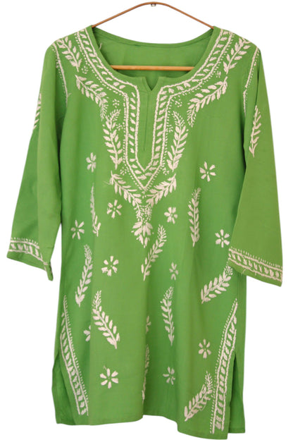 GREEN RAYON CHIKANKARI SHORT TOP