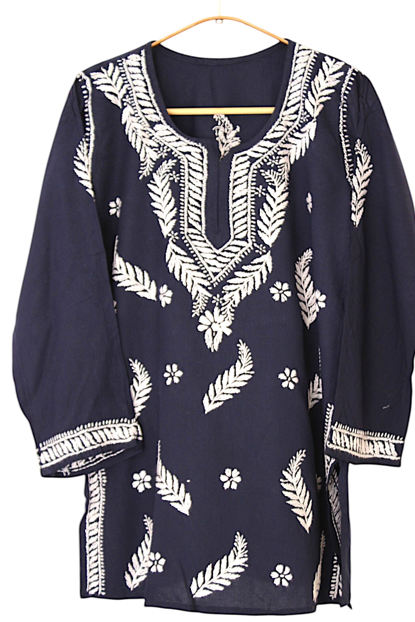 NAVY BLUE RAYON CHIKANKARI SHORT TOP