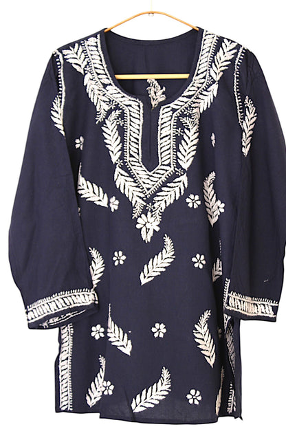 NAVY BLUE RAYON CHIKANKARI SHORT TOP