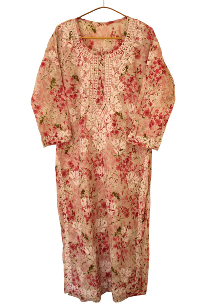 DUSTY PINK LONG MULMUL KURTA SET